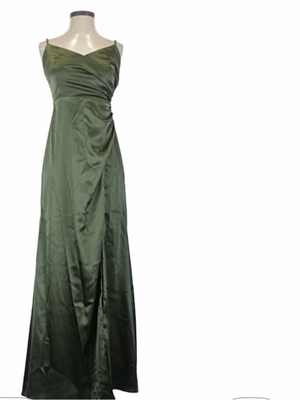 Birdy Grey Olive Green Satin Cowl Maxi Dress